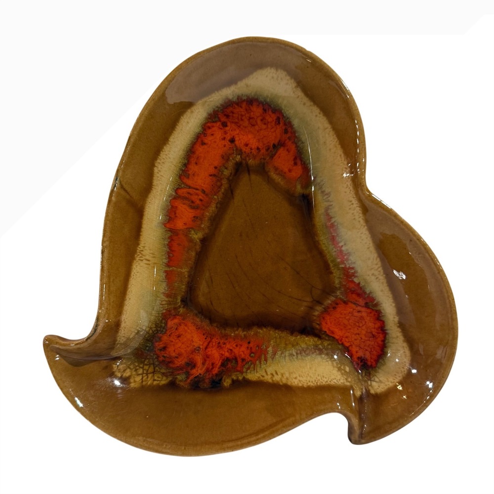 Marcia California USA MCM Freeform Lava Glaze Ceramic Ashtray Orange Biomorph
